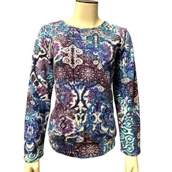 Chicos Long Sleeve Top Multicolored Paisley Print Blouse Boho Chic Size 1 - Picture 1 of 11